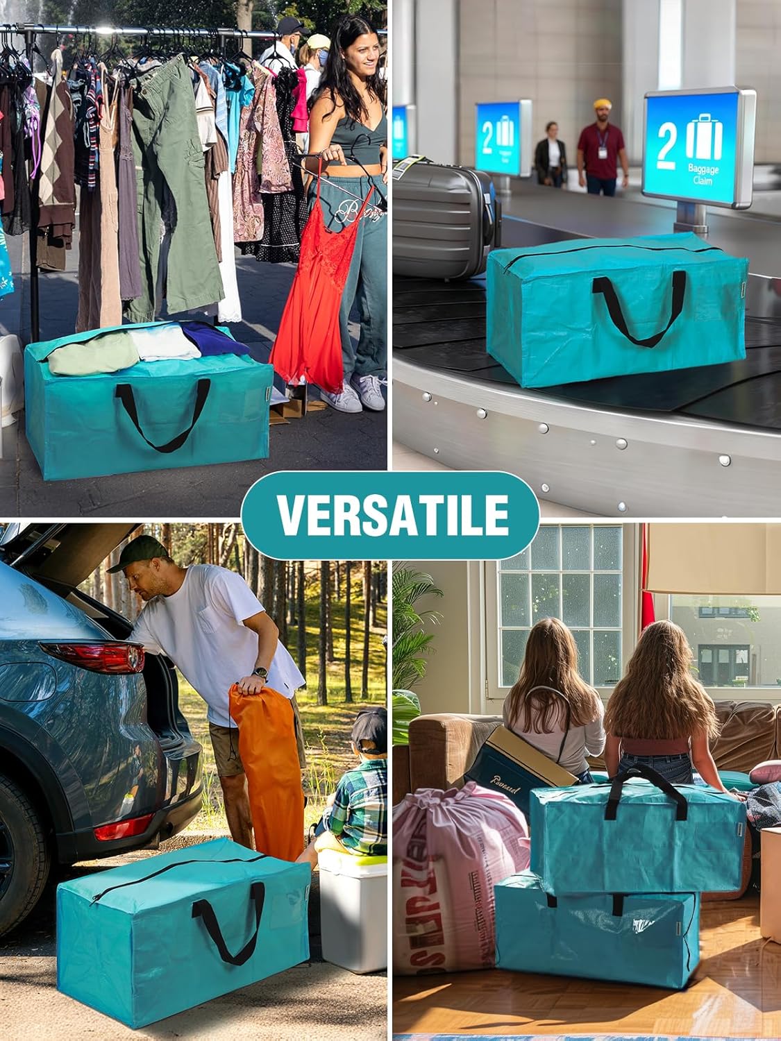 WORKPRO 8 Pack Extra Large Moving Bags with Zippers & Carrying Handles Backpack Straps, Heavy-Duty Storage Tote for Space Saving Moving Storage (Blue) - Image 8