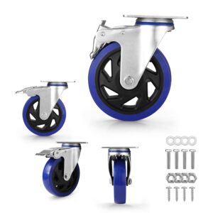 WORKPRO 5 Inch Caster Wheels, 2640LBS Heavy Duty Casters Set of 4, Swivel Casters with Brake, Locking Industrial Casters for Workbench, Furniture, Cart